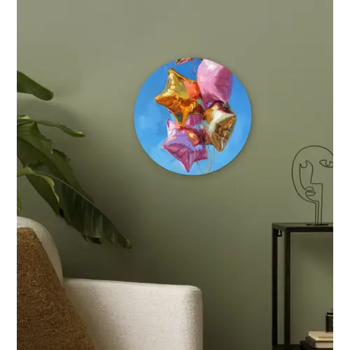 Ballonnen - Goud - Stervorm - Roze Wandcirkel kunststof plaat 5mm dik klein -sfeer3