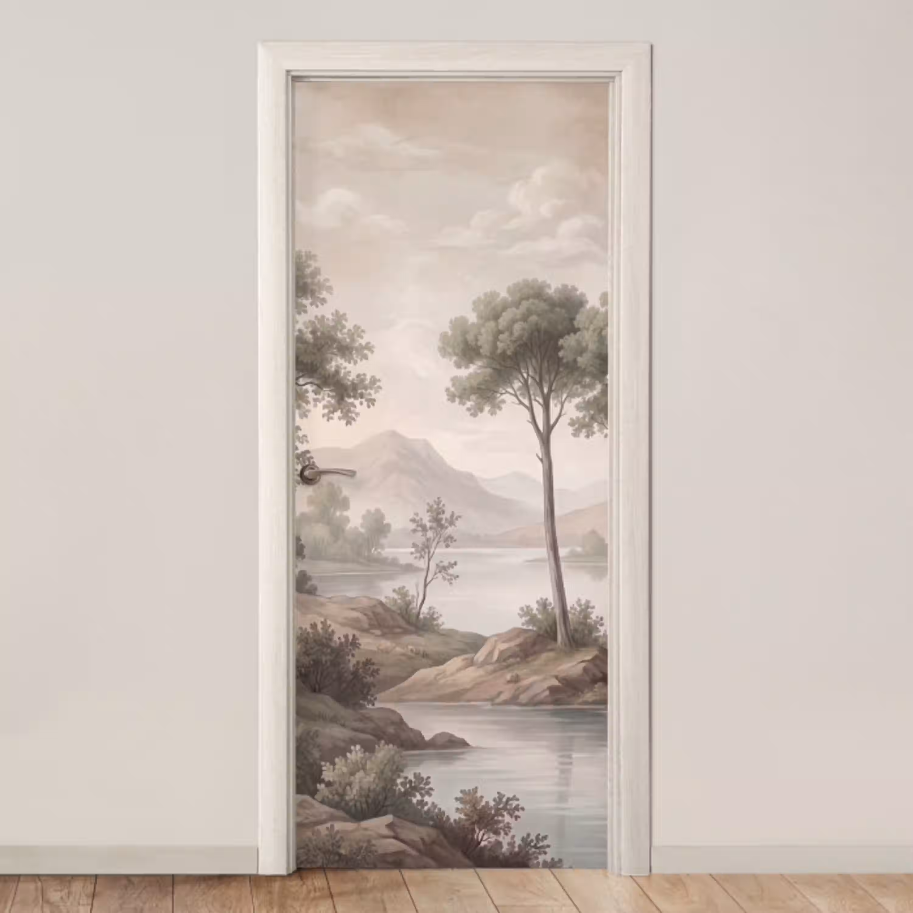 Bomen - Meer - Bergen - Illustratie deurposter klein -3d_beige