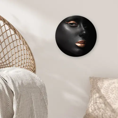 Vrouw - Make-up - Koper - Zwart Wandcirkel kunststof plaat 5mm dik klein -sfeer5