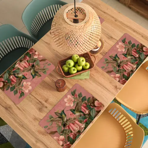 Kolibries - Bloemen - Groen - Roze Placemat vinyl groot -zzsfeer5_Kitchenyeah-website