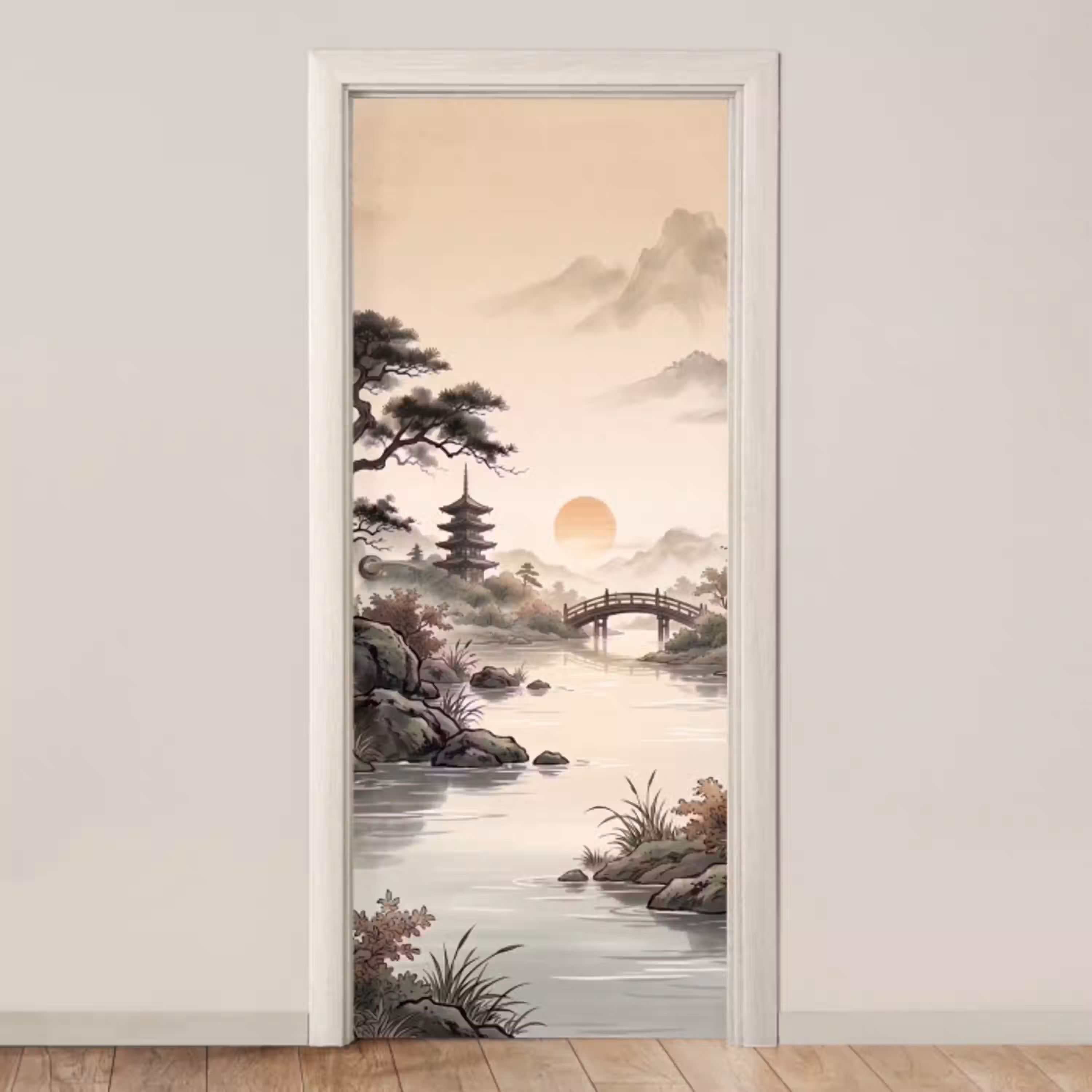 Azië - Landschap - Kleurrijk deurposter klein -3d_beige