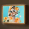 Bloemen - Vrouw - Zonnebril - Blauw Light Box met batterij (Wandlamp) middel -z3d_website