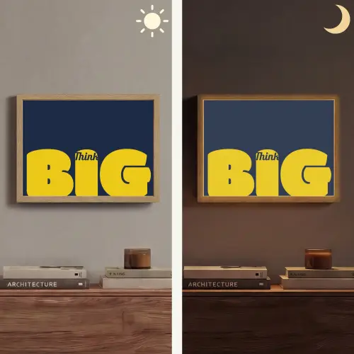 Think big - Blauw - Geel Light Box met batterij (Wandlamp) middel -sfeer3