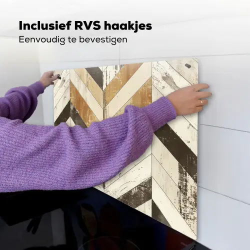Vintage Chevronhout Inductie beschemer met haakjes middel -ky-ophangen-nl