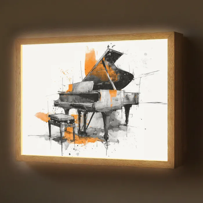 Piano - Oranje - Zwart - schets lijnen Light Box met batterij (Wandlamp) middel -z3d_website