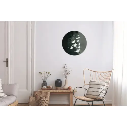 Vogel - Japandi - Groen Wandcirkel aluminium klein -woonkamer