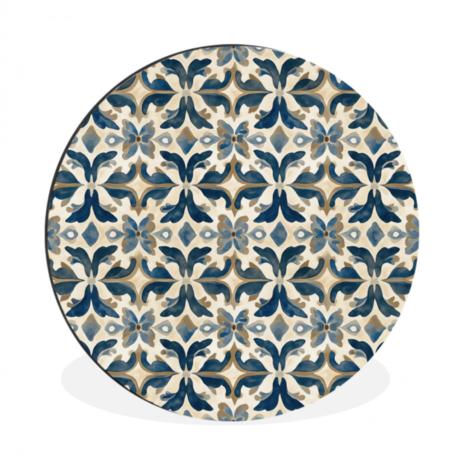 Tegel - Patroon - Blauw - Beige Wandcirkel aluminium klein 190 -3d