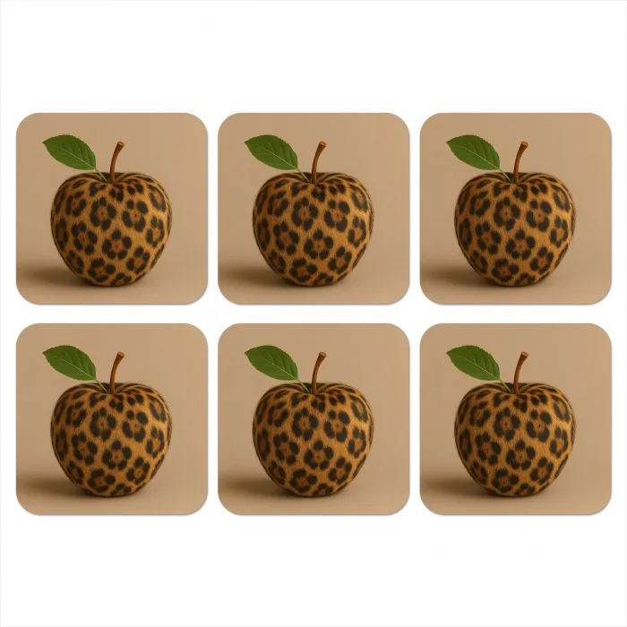 Appel - Panter - Blaadje - Groen onderzetter kurk middel -3d