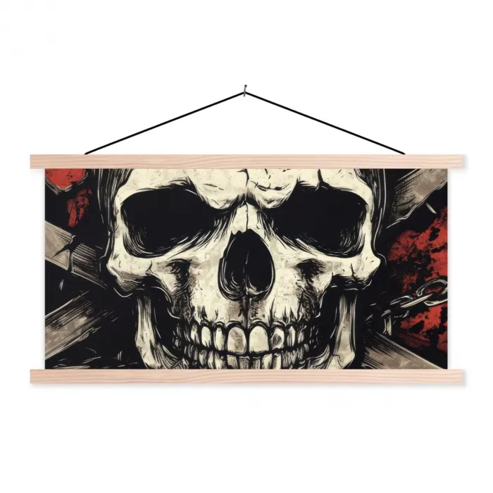 Schedel - Kettingen - Rood textielposter latten blank klein -3d