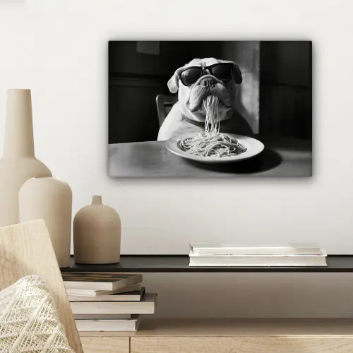 Hond - Bulldog - Pasta - Bril - Stoer - Dieren canvas 2cm klein -sfeer6