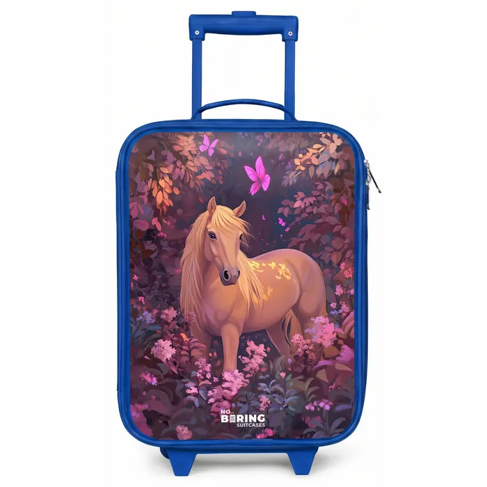 Paard - Bloemen - Paars - Vlinder Kinderkoffer - Blauw klein -zz3dotto