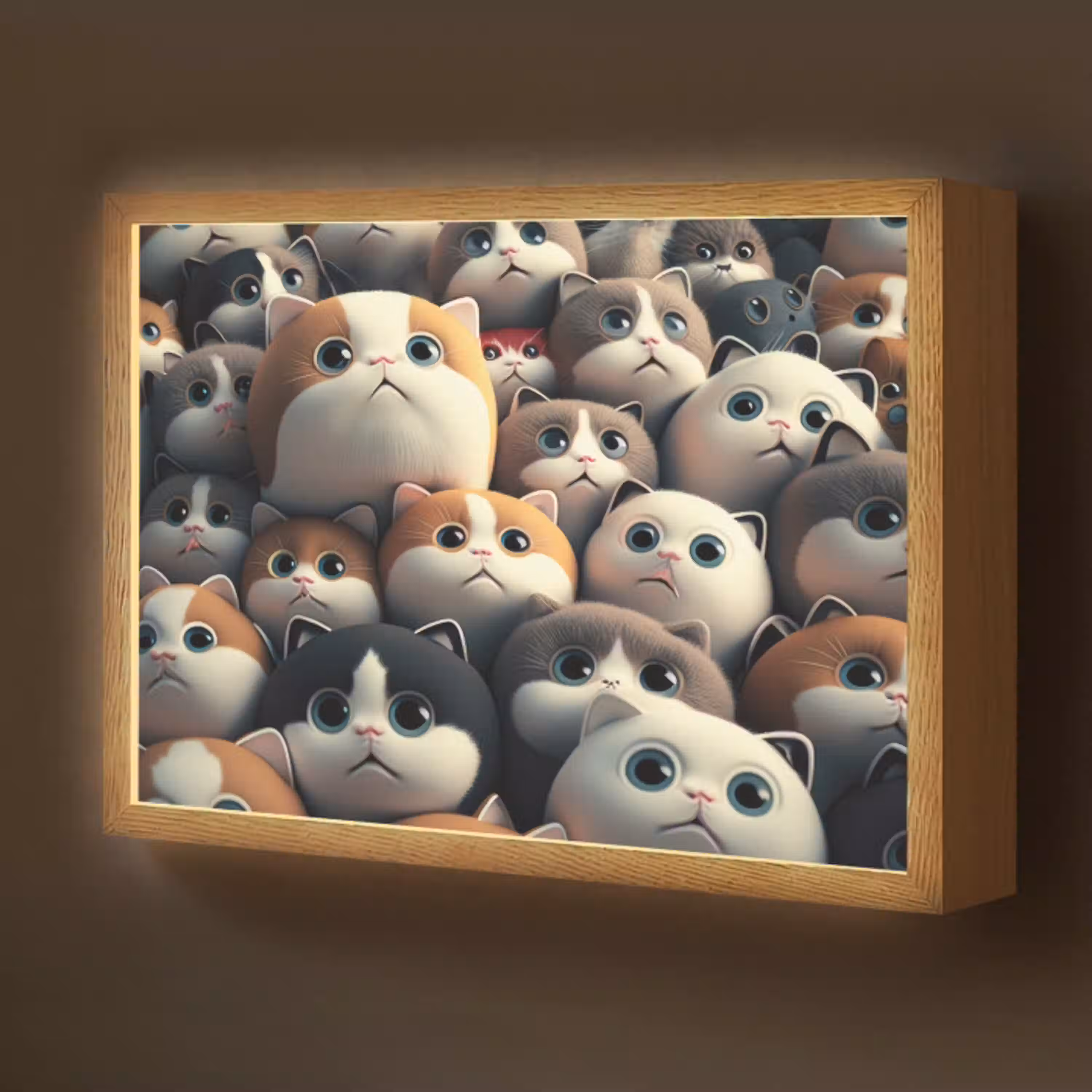 Kat - Huisdieren - Poes - Bruin - Grijs - Kinderen Light Box met batterij (Wandlamp kind) middel -z3d_website