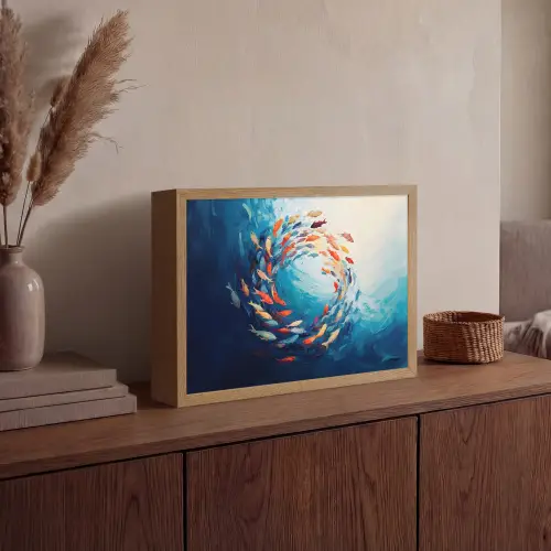 Zee - Vissen - Kleurrijk - Dynamisch Light Box met batterij (Wandlamp) middel -sfeer2