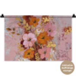 Schilderij - Bloemen - Rustiek - Roze Wandkleed katoen klein -t3d_DE