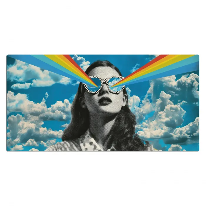 Vrouw - Bril - Regenboog - Wolken Muismat XXL klein -3d_leeg