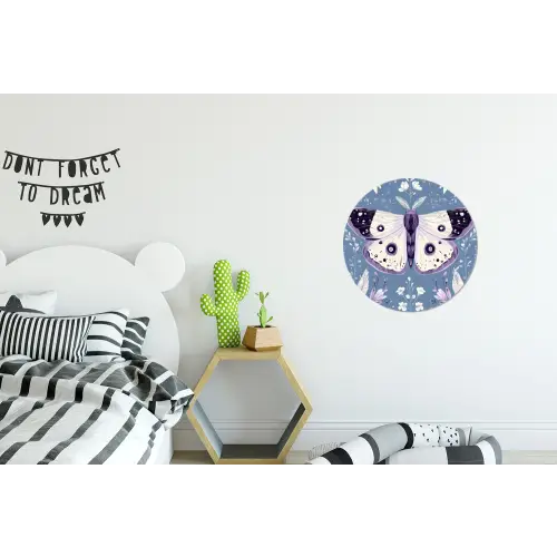 Vlinder - Bloemtakken - Lichtblauw Wandcirkel aluminium klein -kinderkamer