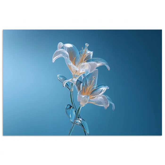 Lelies - Blauw - Glazen poster papier klein -3d