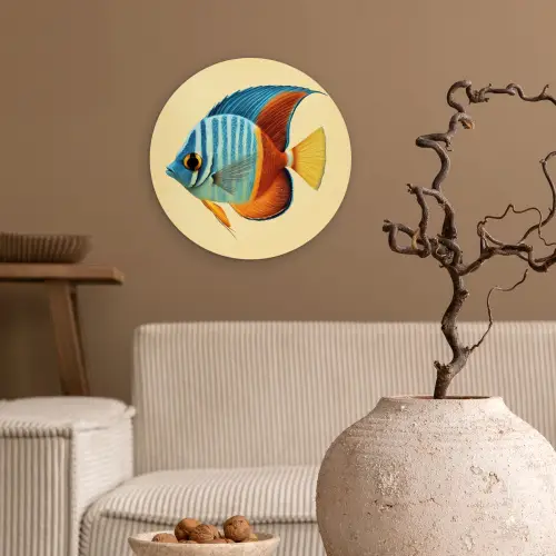 Vis - Vinnen - Blauw - Ogen Wandcirkel kunststof plaat 5mm dik klein -sfeer1