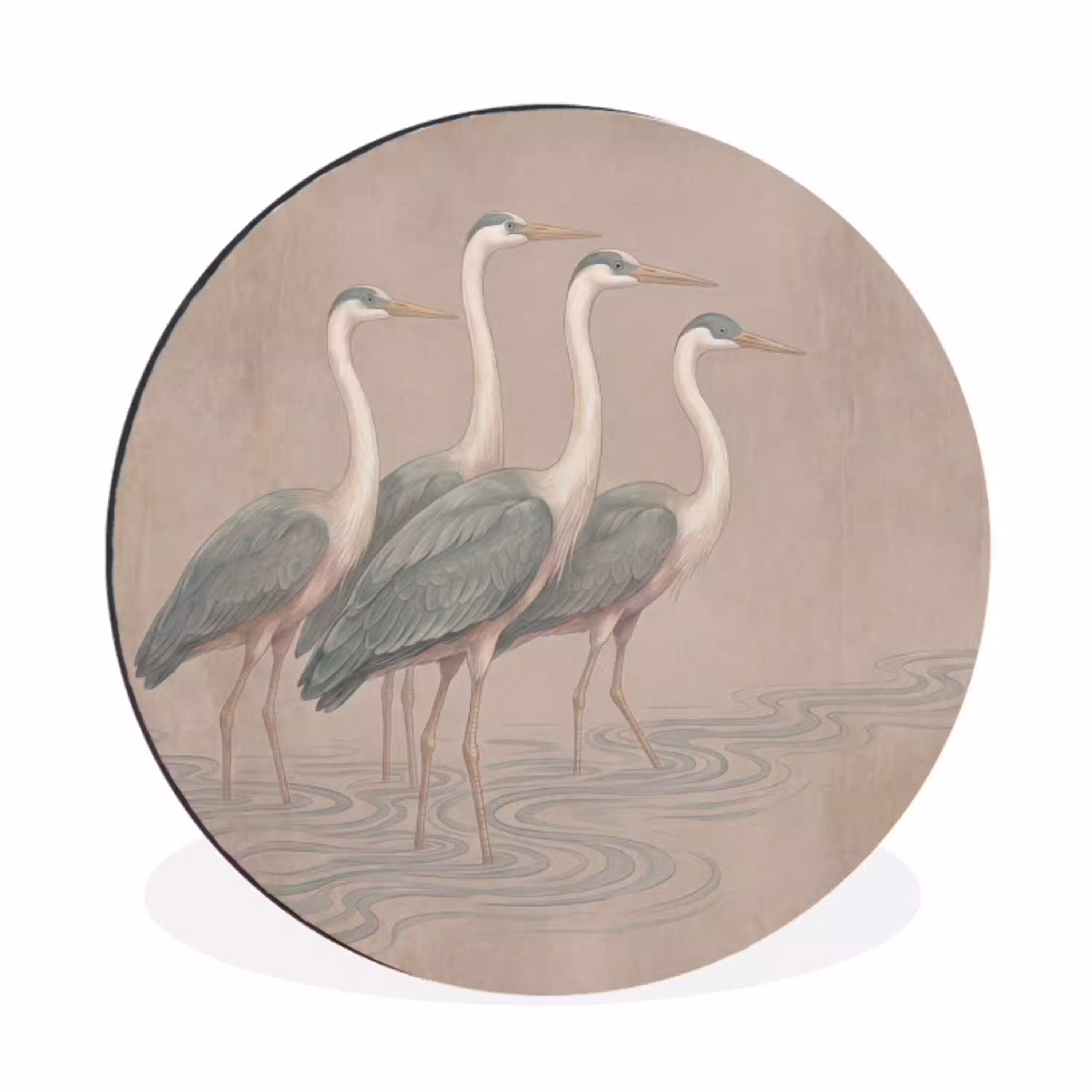 Vogel - Water - Natuur - Vintage Wandcirkel aluminium klein -3d