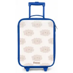 Vrolijke wolkjes met gezichtjes op crèmekleurige achtergrond Kinderkoffer - Blauw klein -zz3dotto