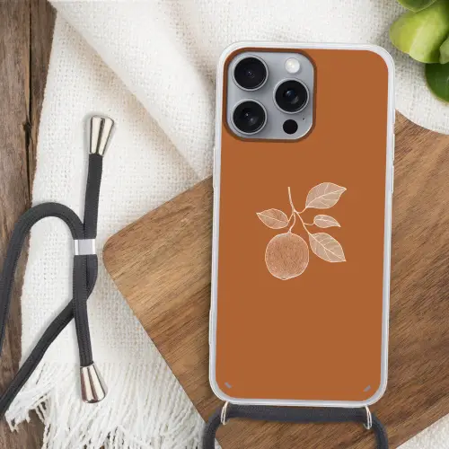Sinaasappel - Getekend - Bladeren - Bruin Hoesje iPhone 16 Pro Max met koord klein -sfeer4