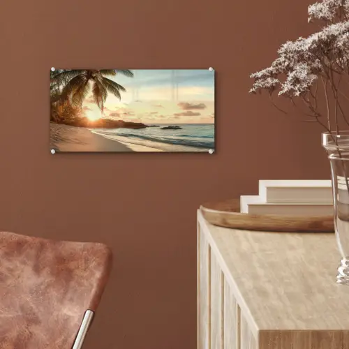 Strand - Palmbomen - Oceaan - Zonsondergang plexiglas 5mm klein -sfeer5