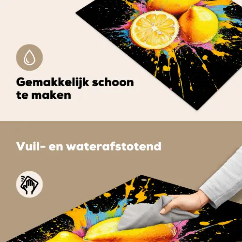 Citroen - Graffiti - Kleurrijk - Verf - Modern Inductie beschemer met haakjes klein -ky-schoon-nl