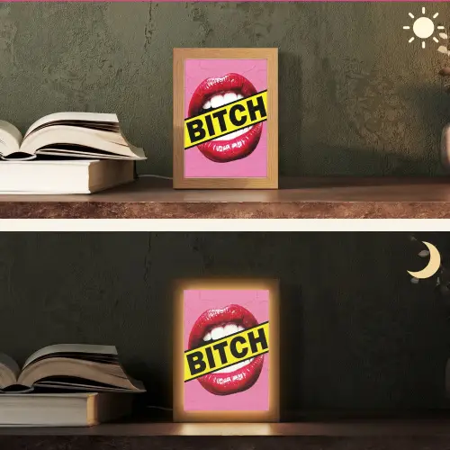 Lippen - Tekst - Kleurrijk Light Box met kabel (Tafellamp) klein -sfeer3
