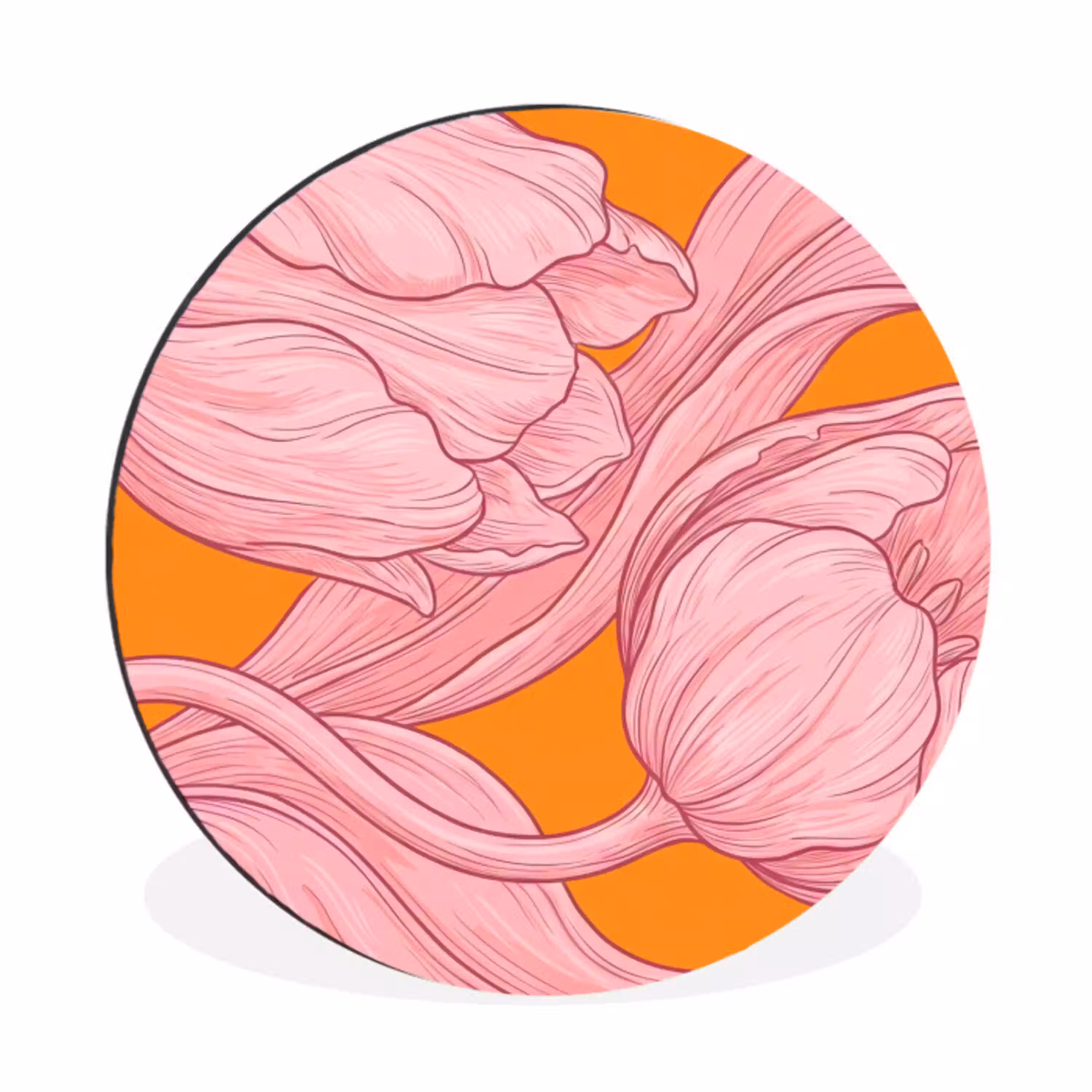 Roze bloemen - Modern Wandcirkel aluminium klein -3d