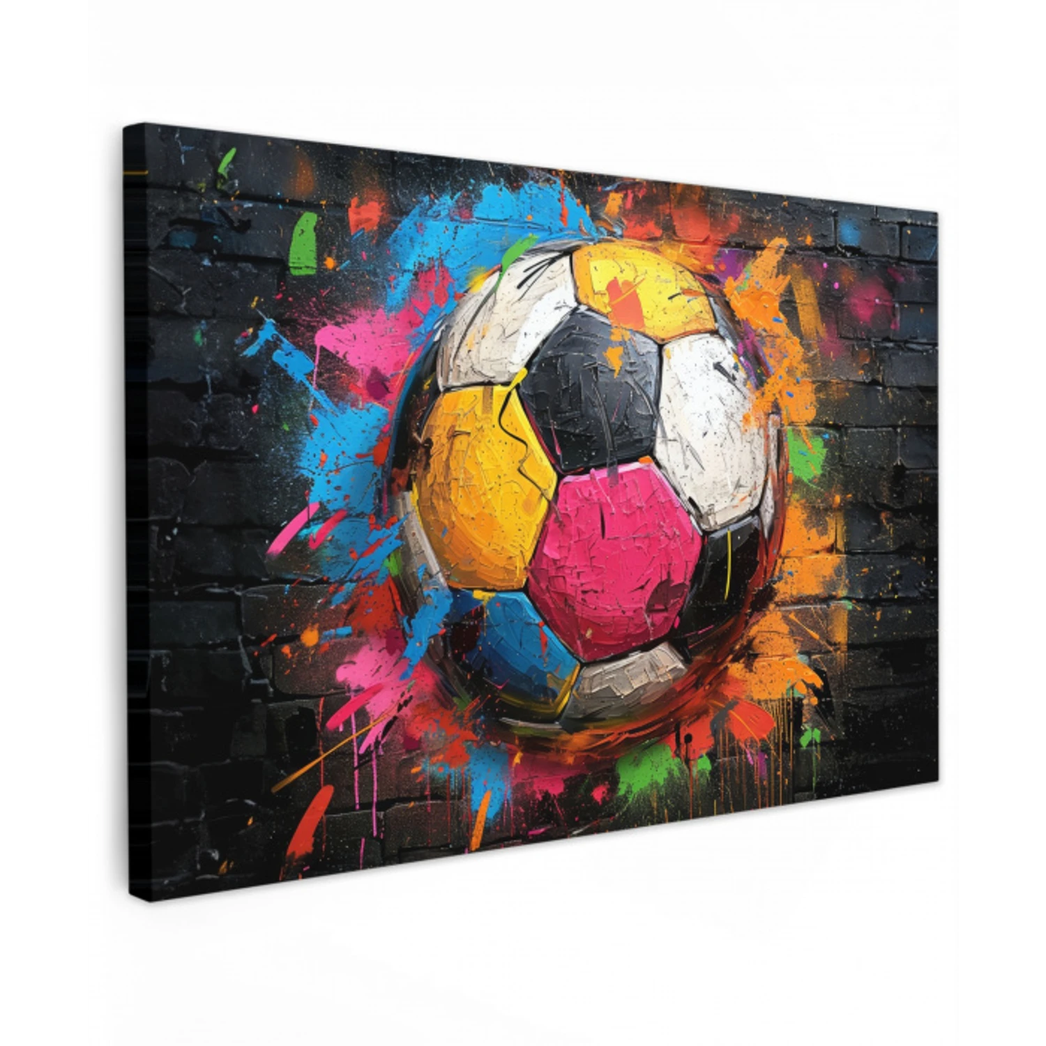 Kleurrijke Voetbal Tuinposter op houten frame 2 cm dik klein -3d