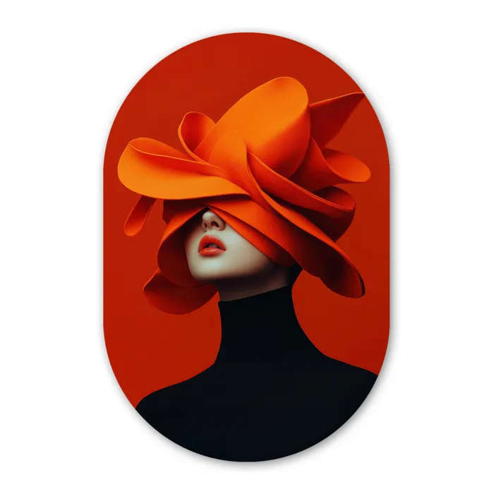 Oranje - Hoed - Vrouw Wandcirkel Ovaal Glas middel -3d