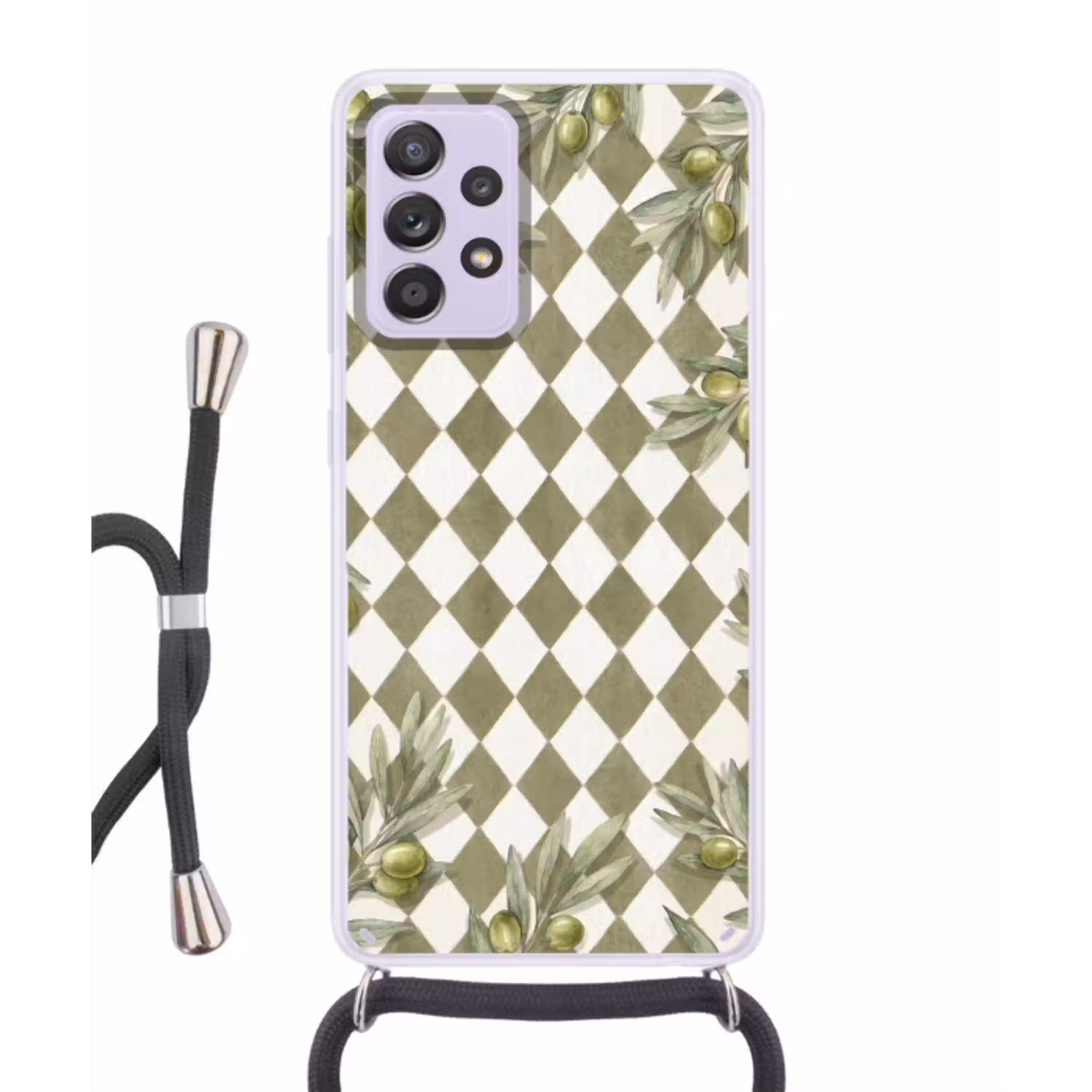 Plant - Olijftakken - Waterverf - Mediterraan - Groen Hoesje Samsung Galaxy A52 5G met koord klein -3d