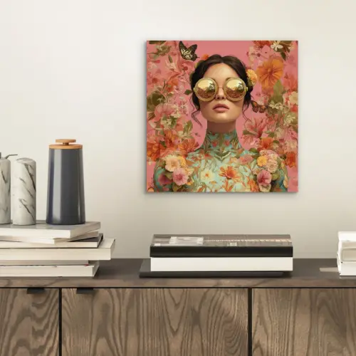 Vrouw - Bril - Roze - Bloemen aluminium wit klein -sfeer1