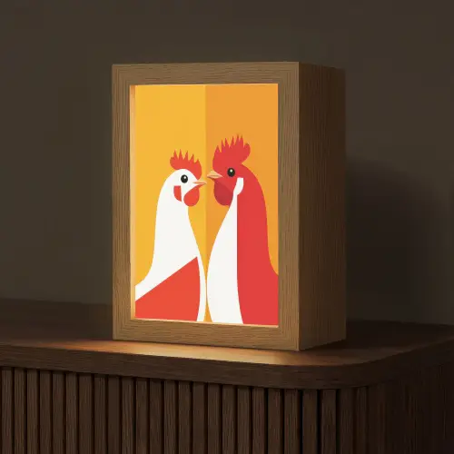 Kippen - Oranje - Vlakken Light Box met kabel (Tafellamp) klein -z3d_website
