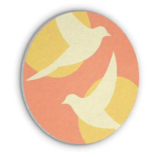 Vogels - Cirkels - Geel Akoestische PET Vilt - Rond klein -3d