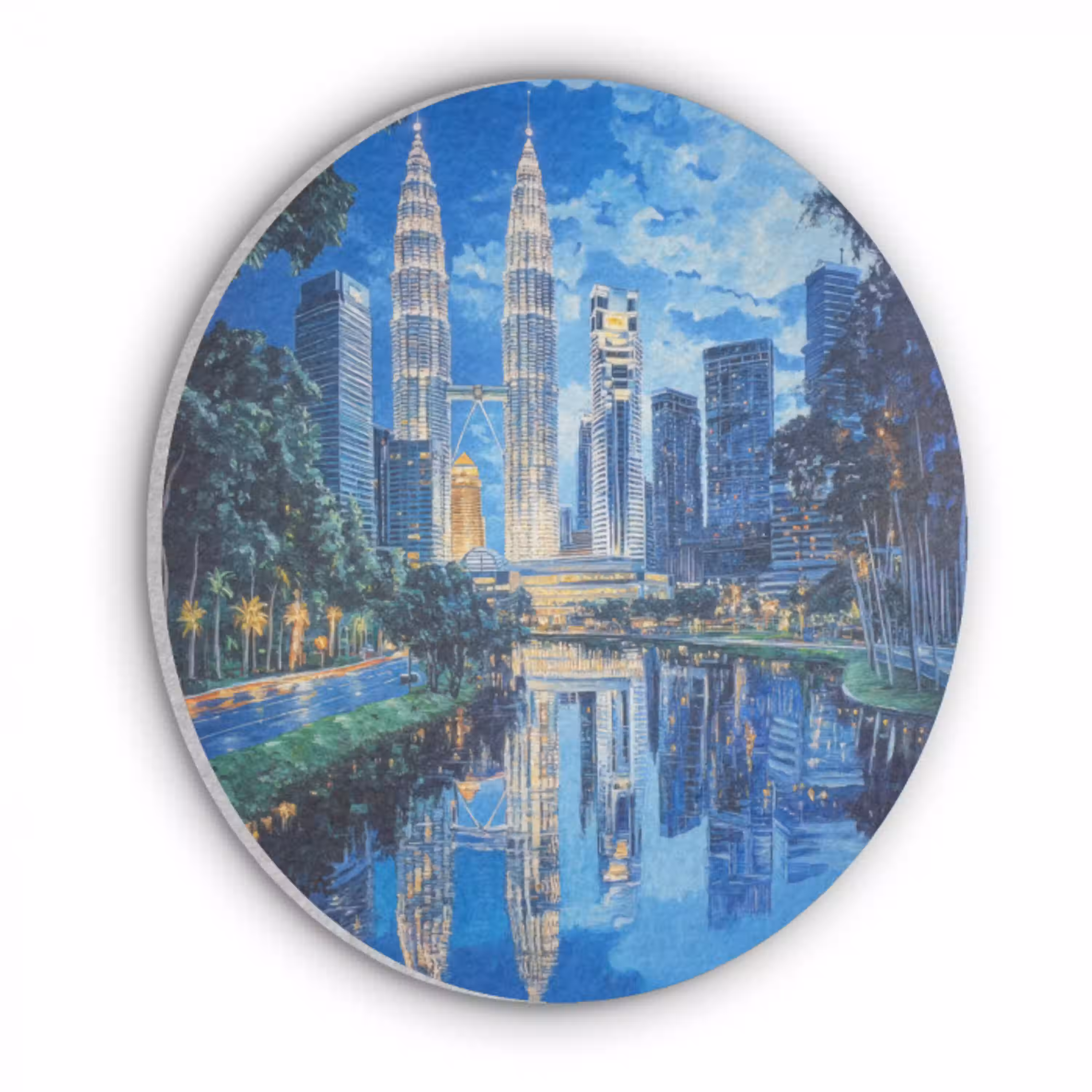 Stad Kuala Lumpur - Skyline - Wolkenkrabbers - Water Akoestische PET Vilt - Rond klein -3d