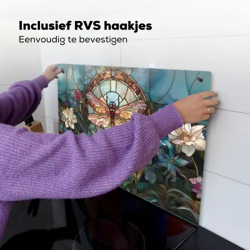Libelle - Mozaïek - Bloemen - Kleurrijk Inductie beschemer met haakjes klein -ky-ophangen-nl