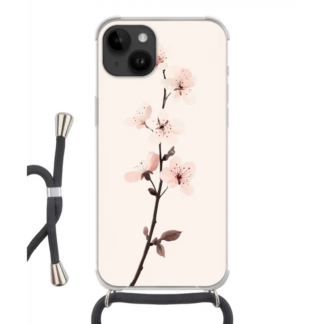 Handyhülle mit Band - Minimalistisch - Blüte - Zweig - Rosa