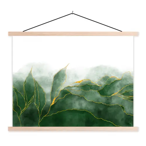 Marmer - Groen - Luxe - Goud - Marmerlook textielposter latten blank klein -3d