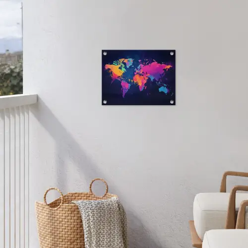 Wereldkaart - Kleurrijk - Graffiti tuinposter los doek klein -sfeer8