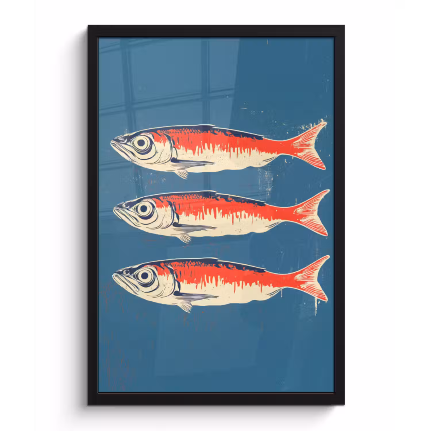 Poster met lijst - Vissen - Rood - Blauw