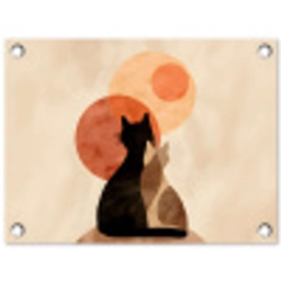 Katten - Zwart - Abstract - Cirkels tuinposter los doek klein -3d