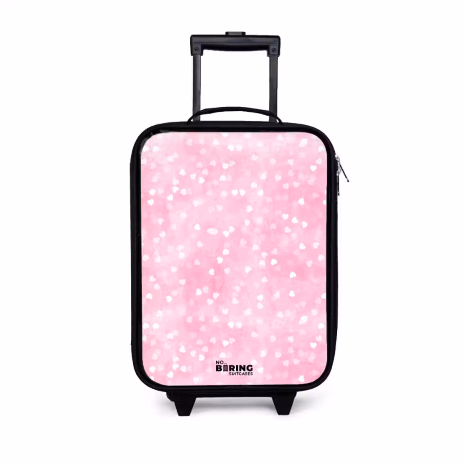 Kinderkoffer - Zwart - Roze glitter hartjes