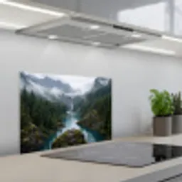 Waterval - Bomen - Bergen keuken achterwand spatscherm klein -3d_schuin