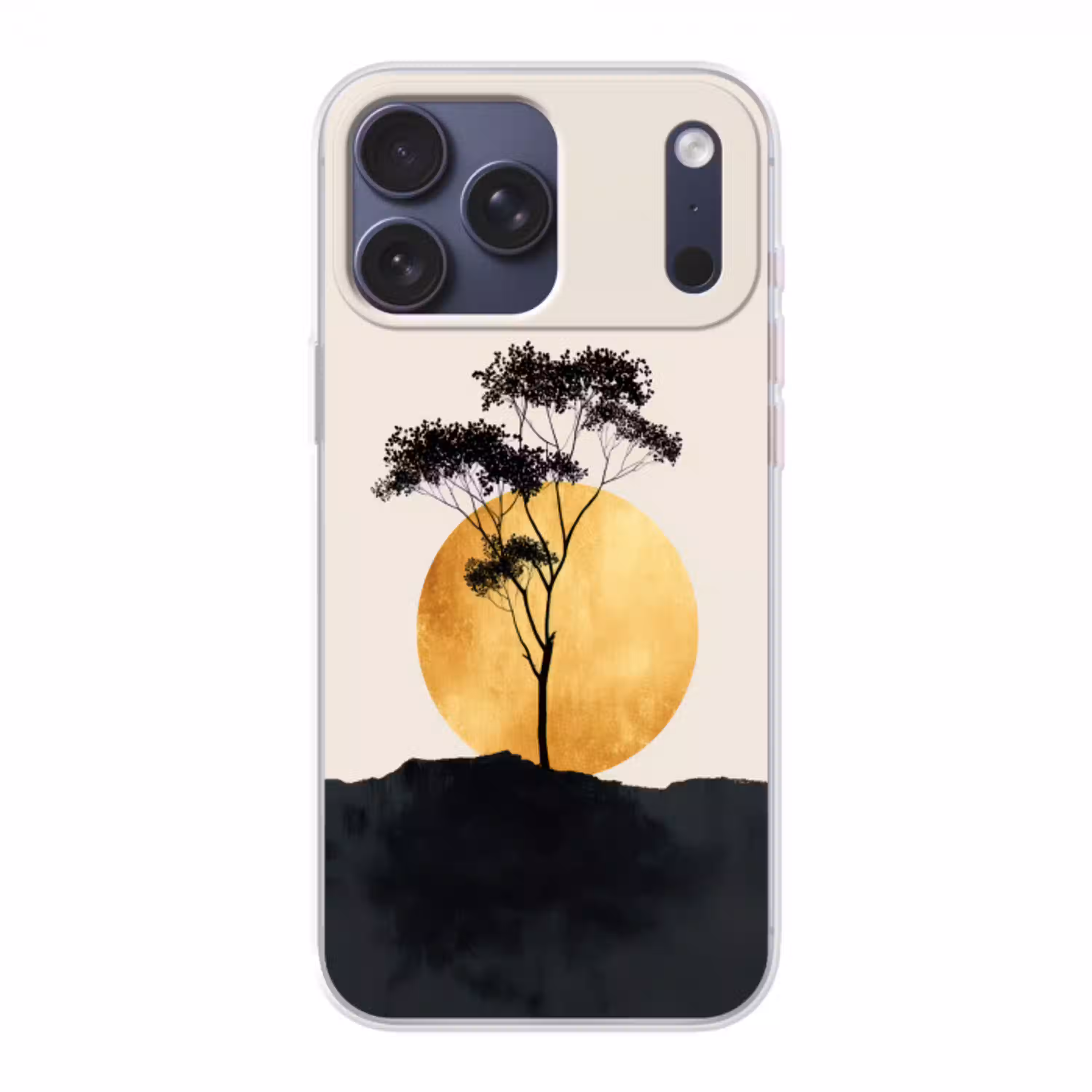 Zwarte boom - Gouden cirkel - Heuvel Telefoonhoesje iPhone 17 Pro Max klein -3d