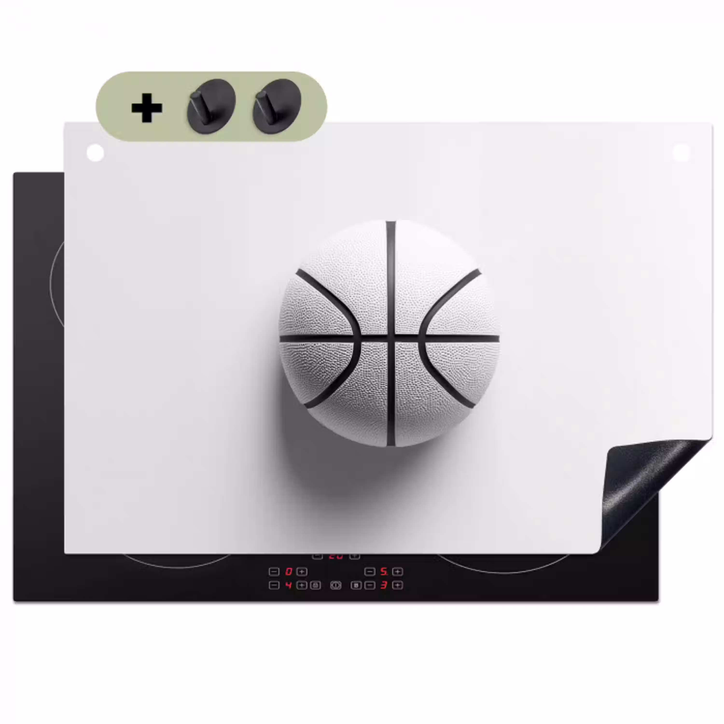 Basketbal - Wit - Schaduw - Lijnen Inductie beschemer met haakjes klein -3d