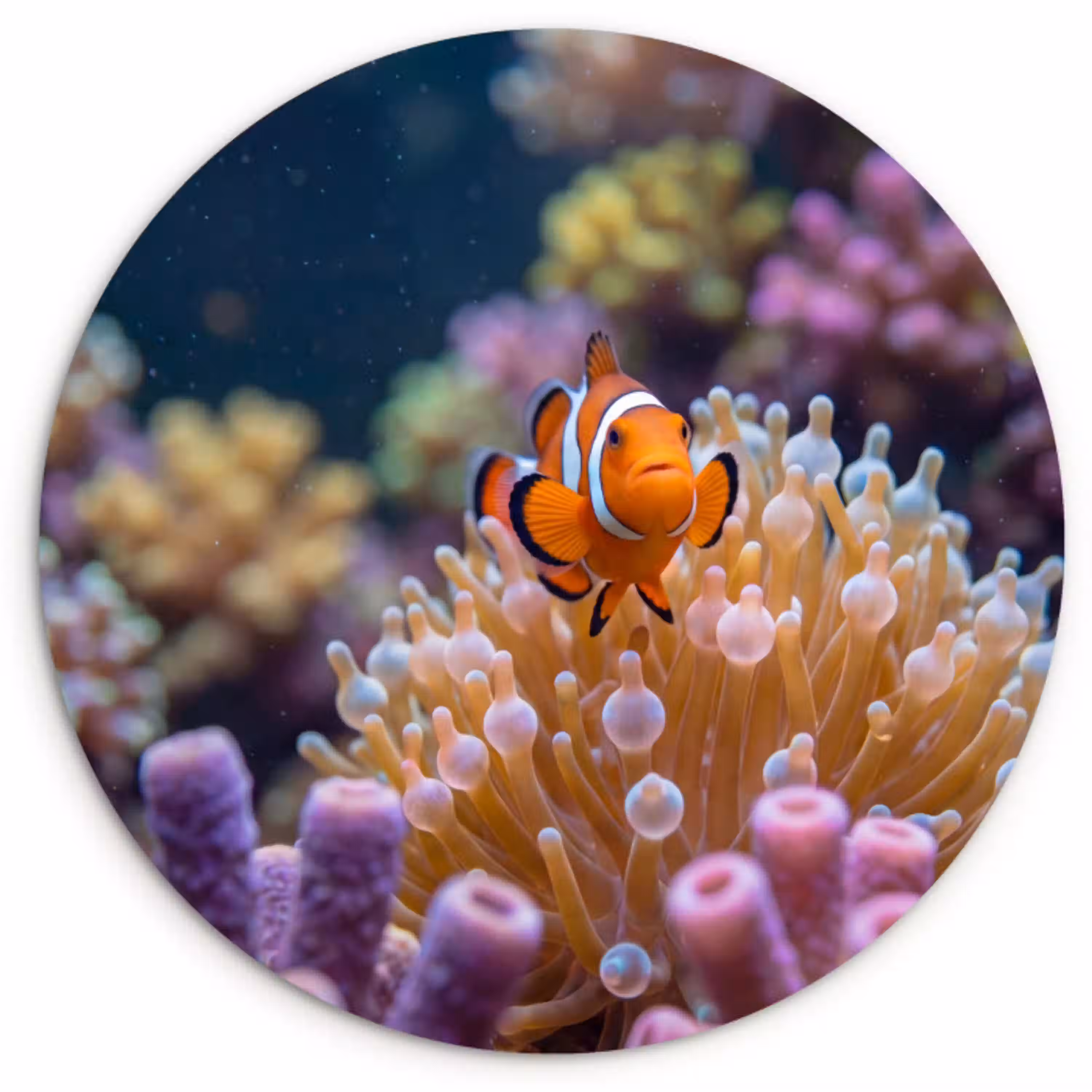Vis - Koraal - Onderwater - Oranje - Dieren Wandcirkel kunststof plaat 5mm dik klein -3d