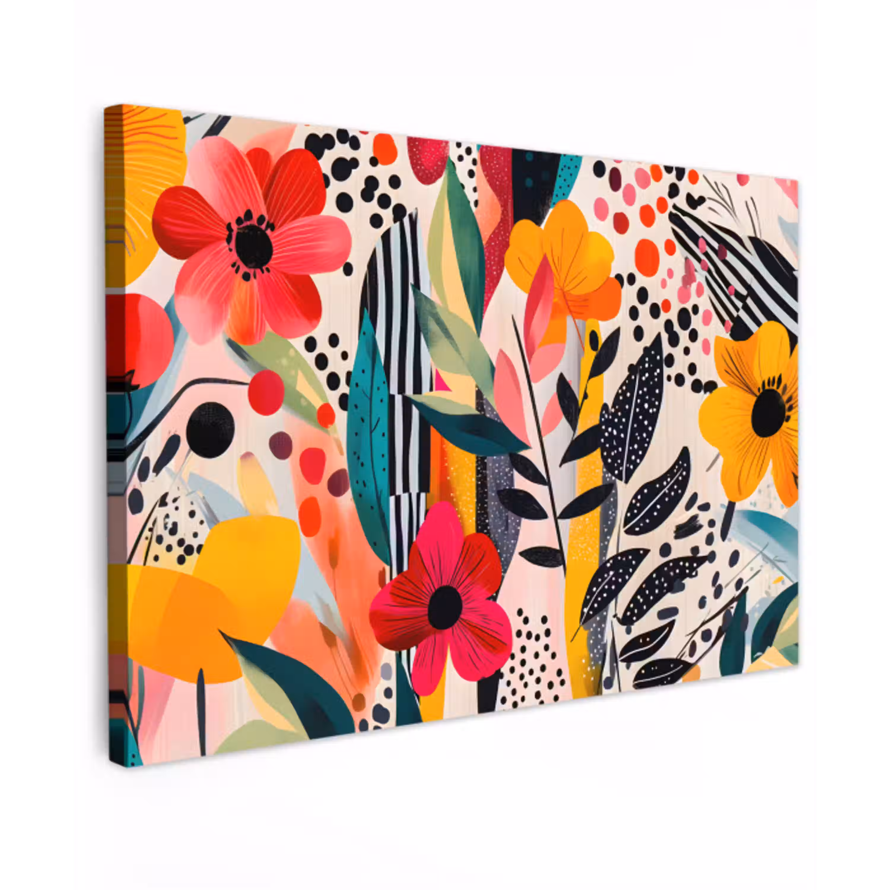 Bloemen - Bladeren - Abstract - Kleurrijk Tuinposter op houten frame 2 cm dik klein -3d