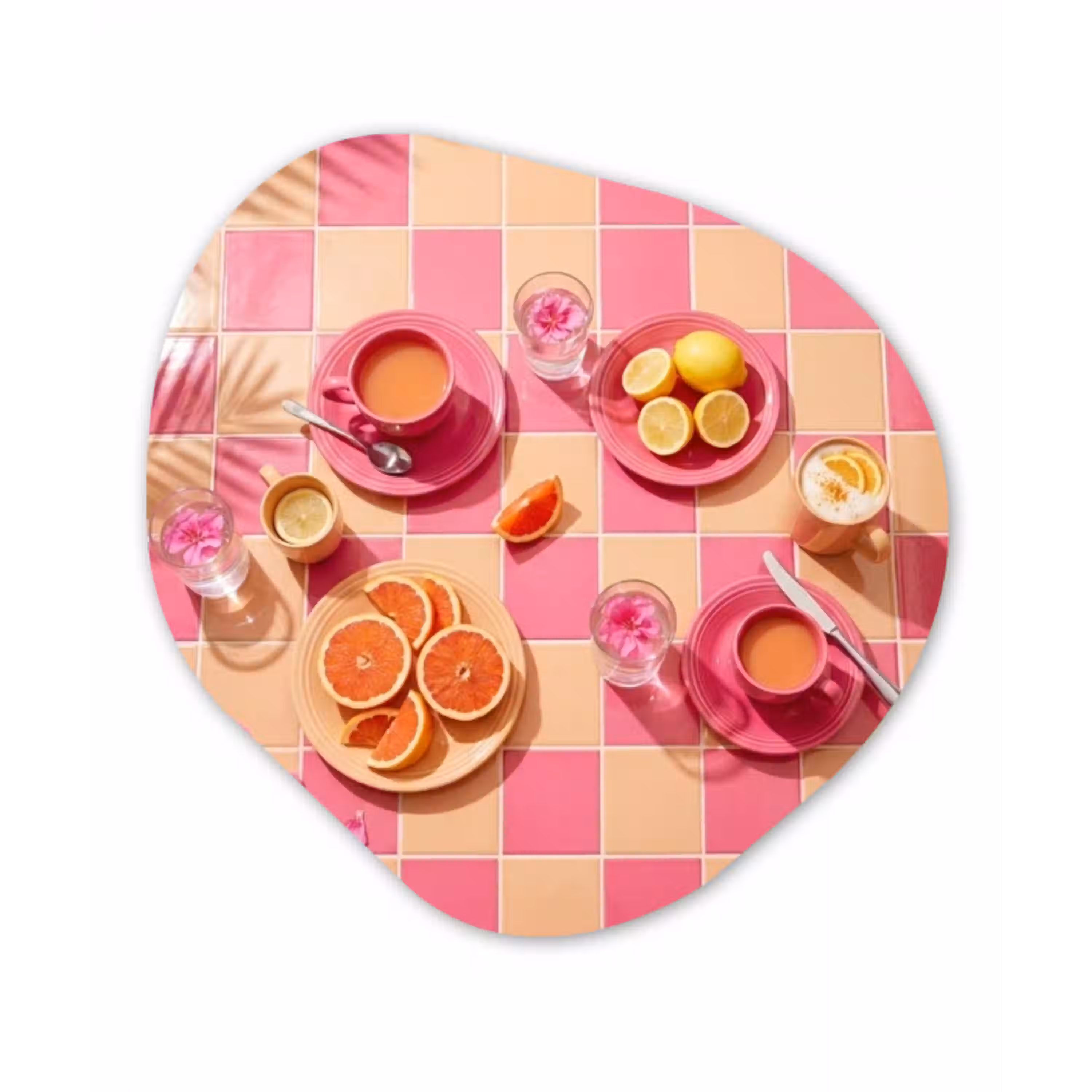 Eten - Citrusvruchten - Stillevens - Roze - Oranje Wandcirkel Organisch Forex 3mm klein -3d