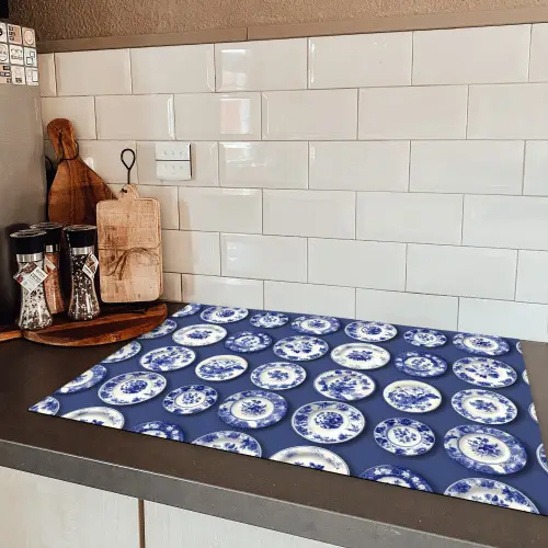 Borden - Floraal - Blauw Inductie beschermer vinyl 3mm klein 276 -sfeer3